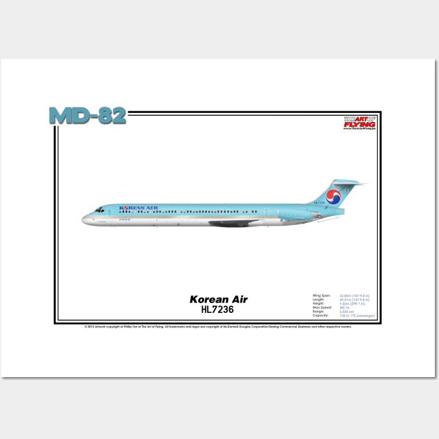 McDonnell Douglas MD-82 - Korean Air (Art Print) Wall Art by TheArtofFlying